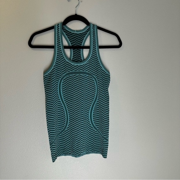 Lululemon Run Swiftly Tech Racerback Tank Top Heathered Blue Tropics Size 4 - Picture 3 of 10